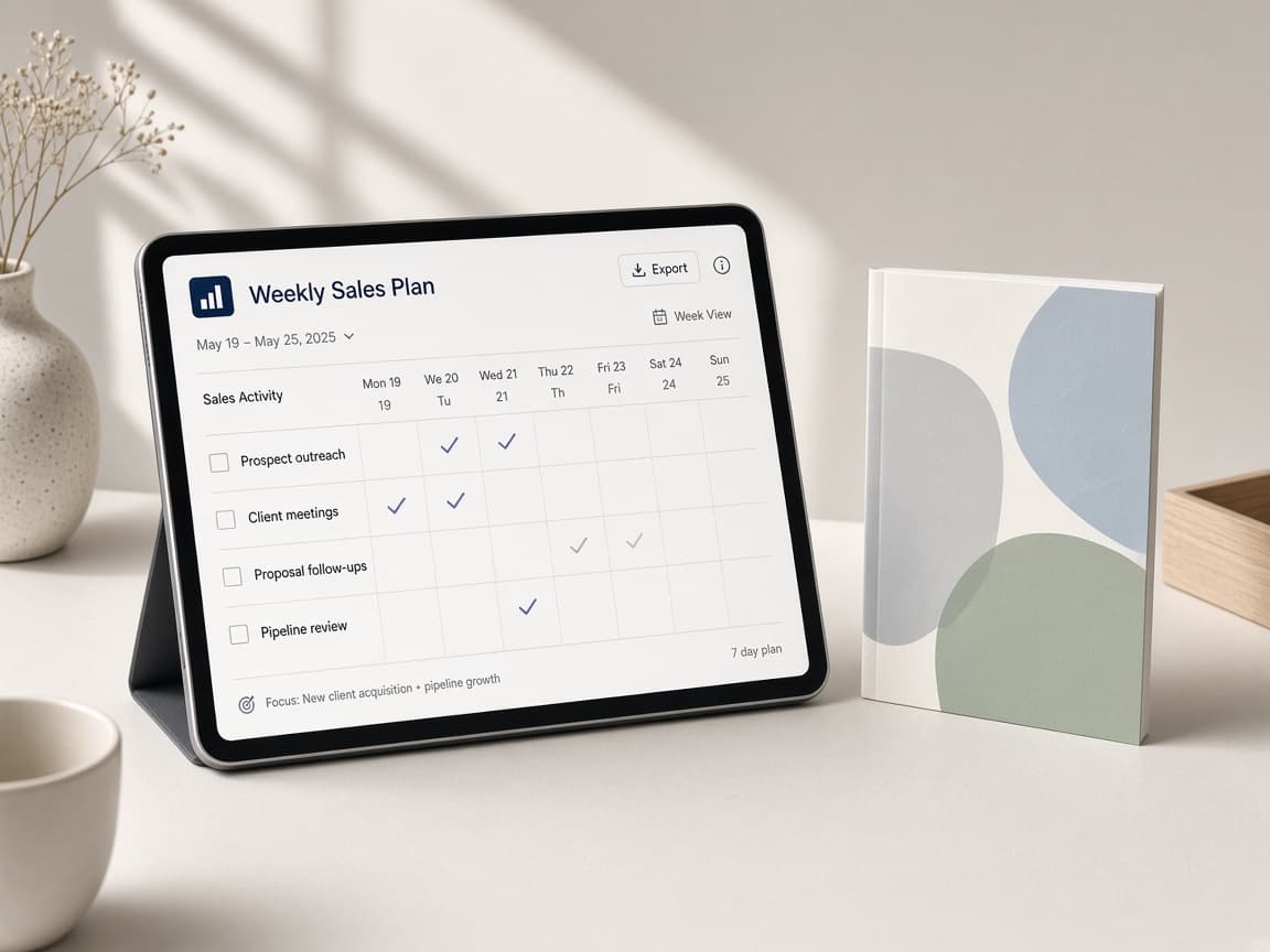Plan sprzedaży na tablecie obok gotowego ebooka